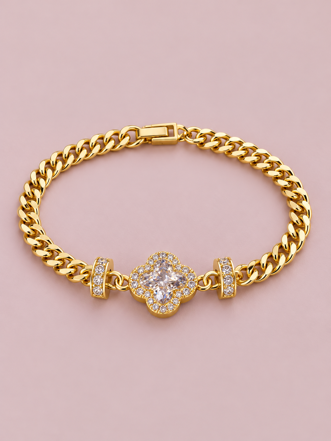 Pulsera cadena trébol blanco