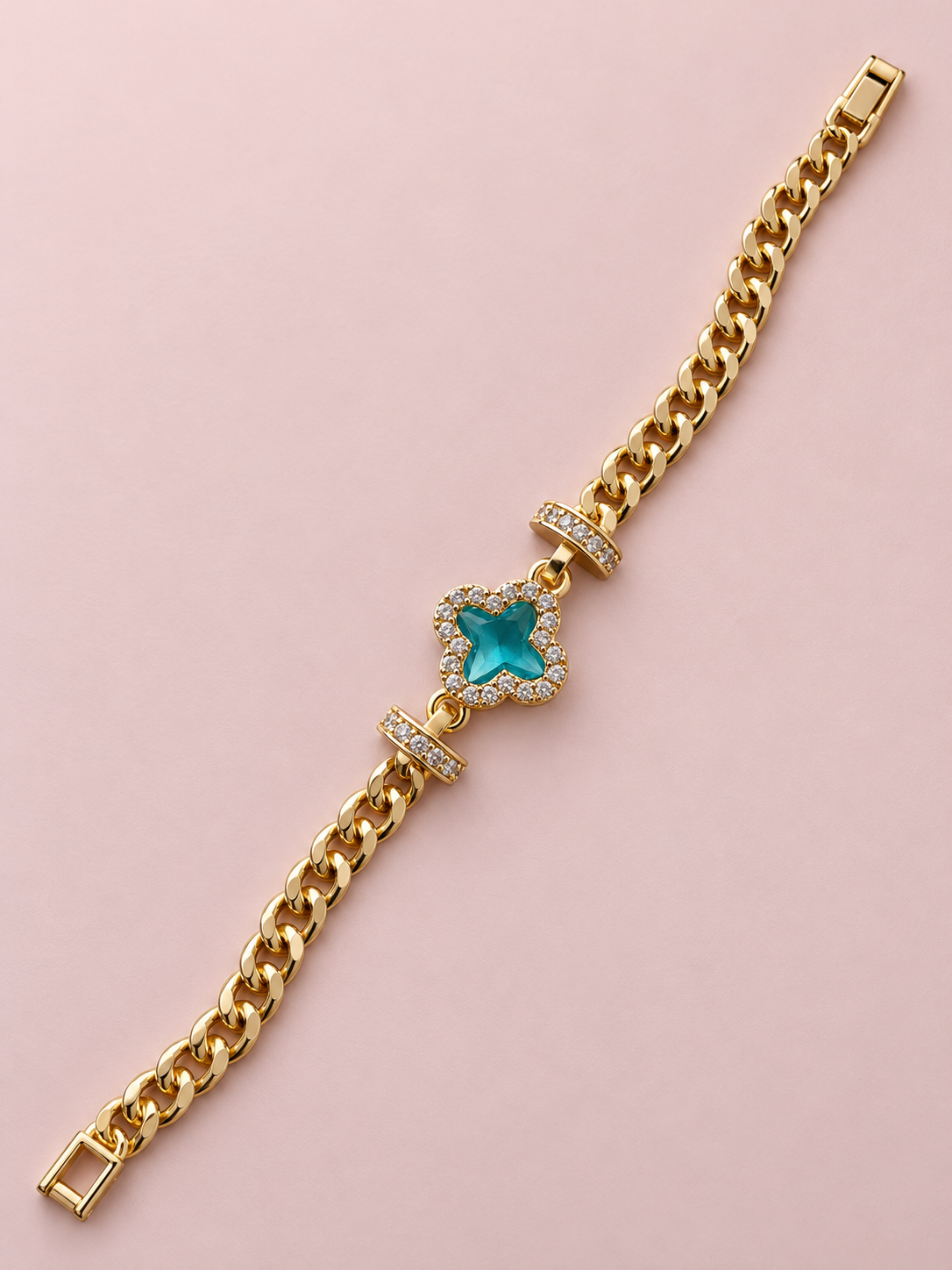 Pulsera cadena trébol turquesa