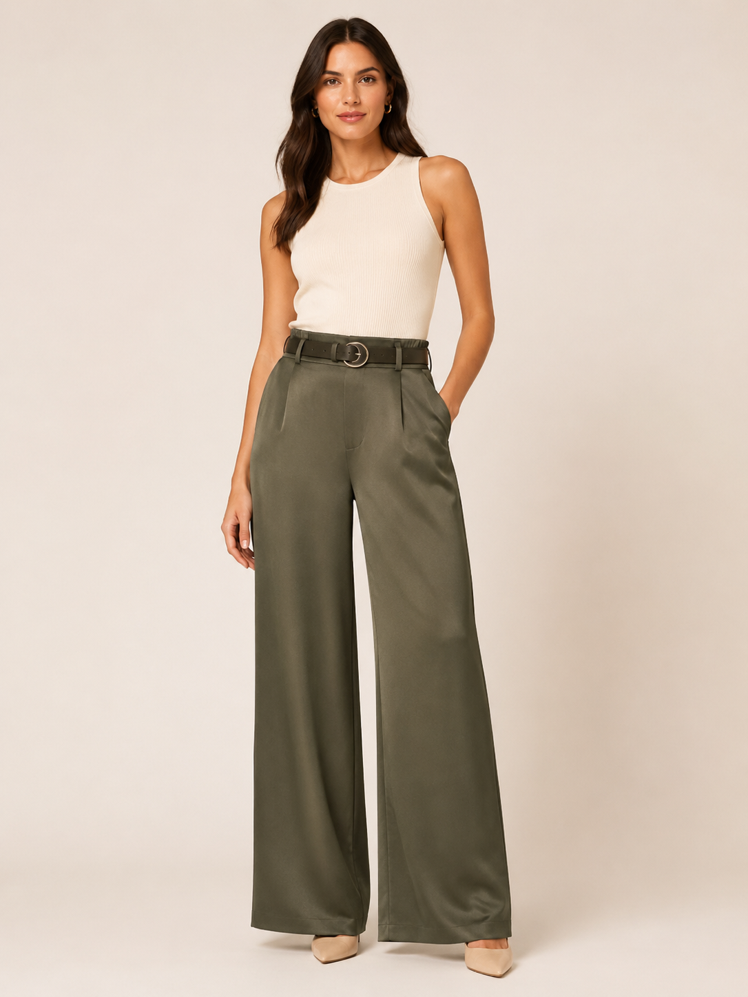 PANTALON EFECTO SATEN CON CINTURON