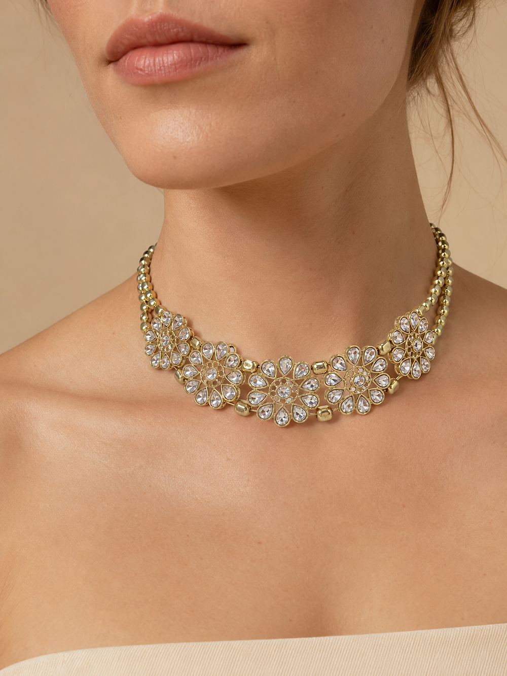 CHOKER DORADO CRISTALES FLOR