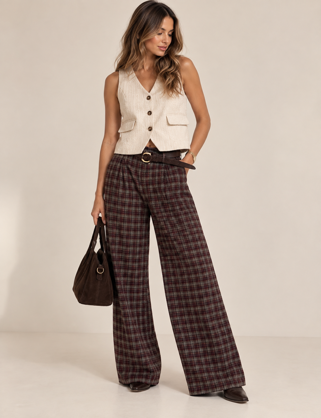 PANTALON CUADROS CON CINTURON