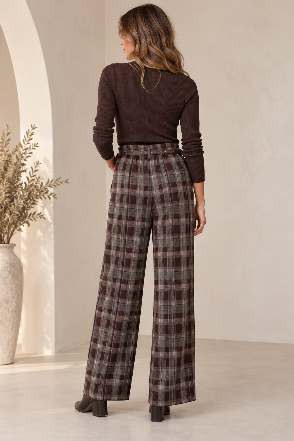 PANTALON CUADROS TIRO ALTO