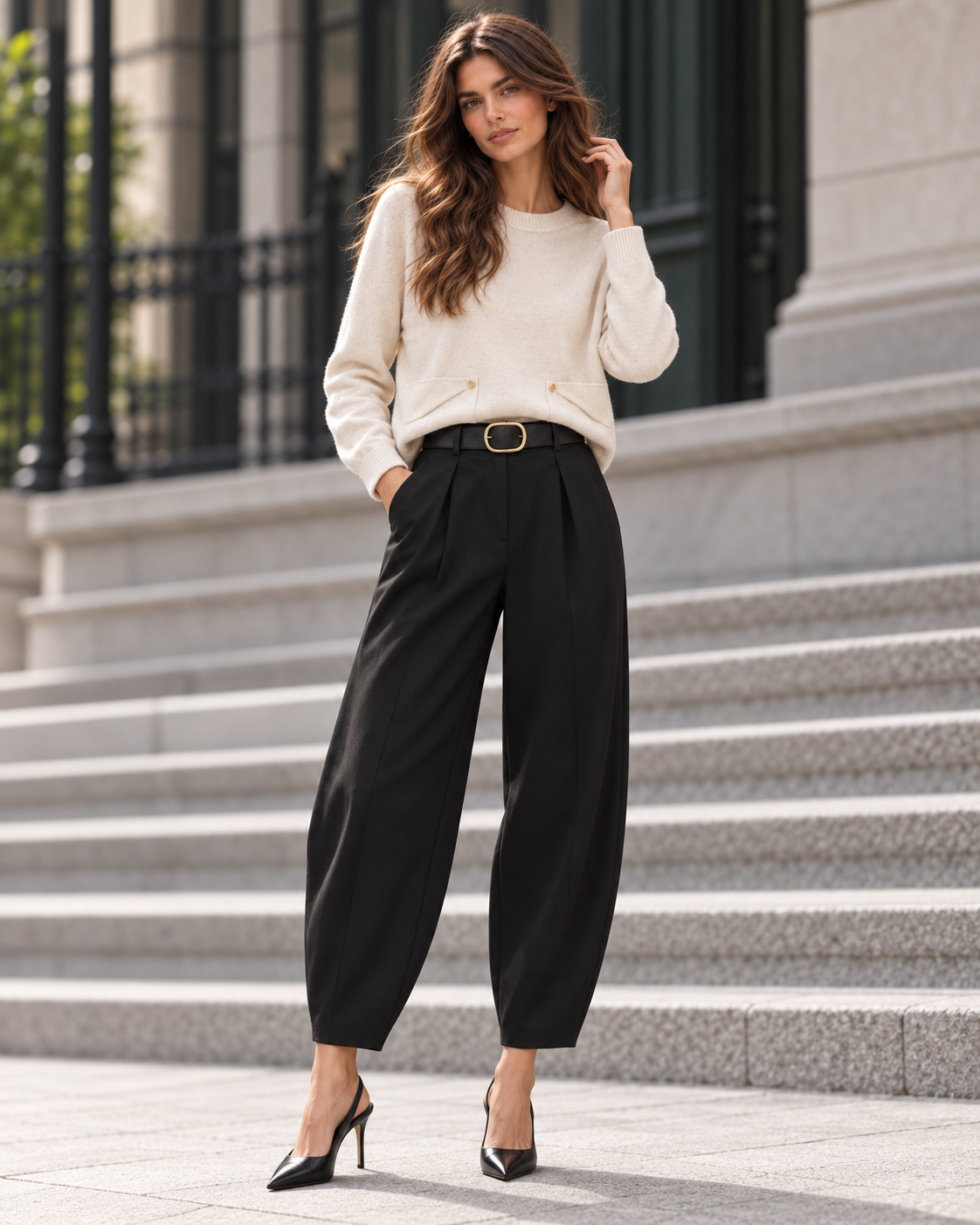 PANTALON GLOBO VESTIR CON CINTURON