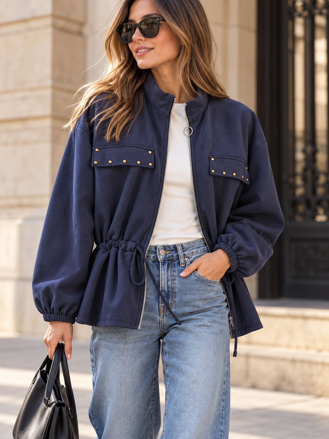 CHAQUETA ANTELINA TACHUELA BOLSILLO