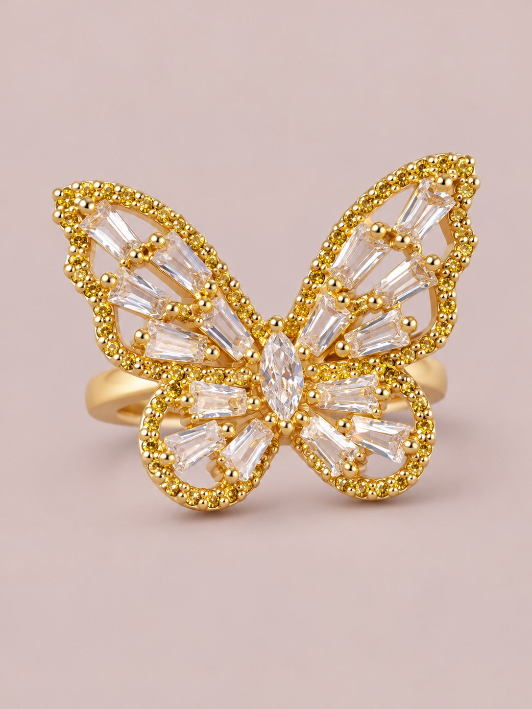 Anillo mariposa cristales blancos