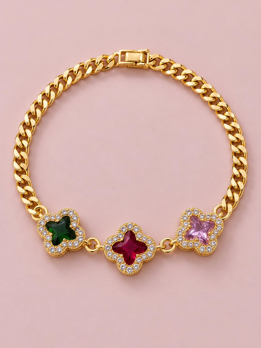 Pulsera cadena trébol color