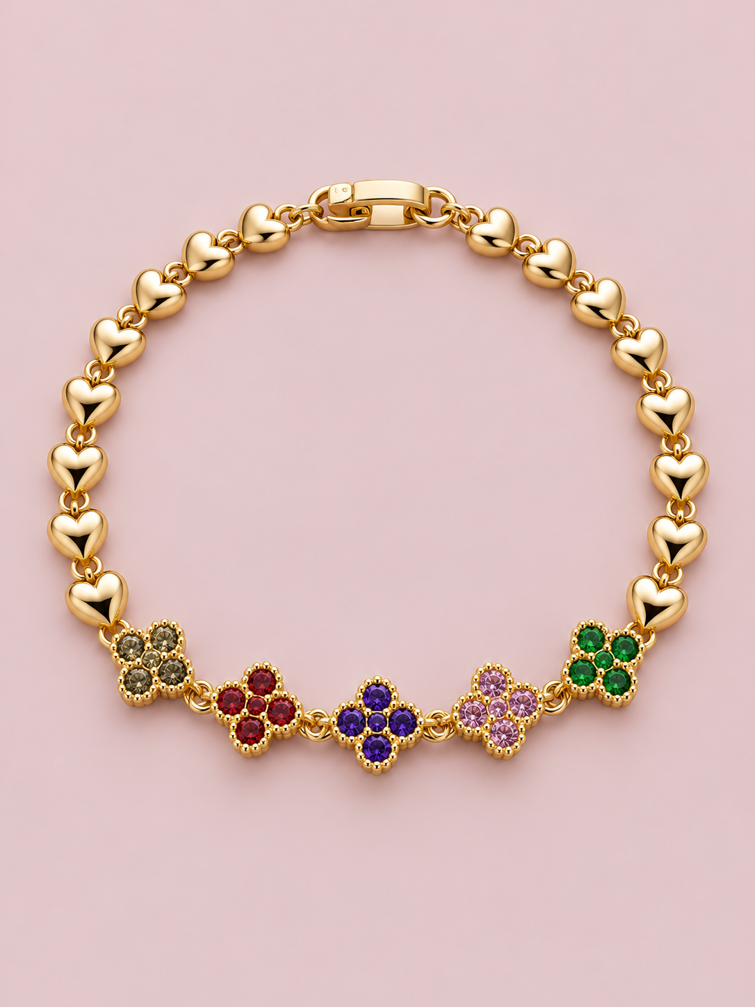 Pulsera trébol corazones