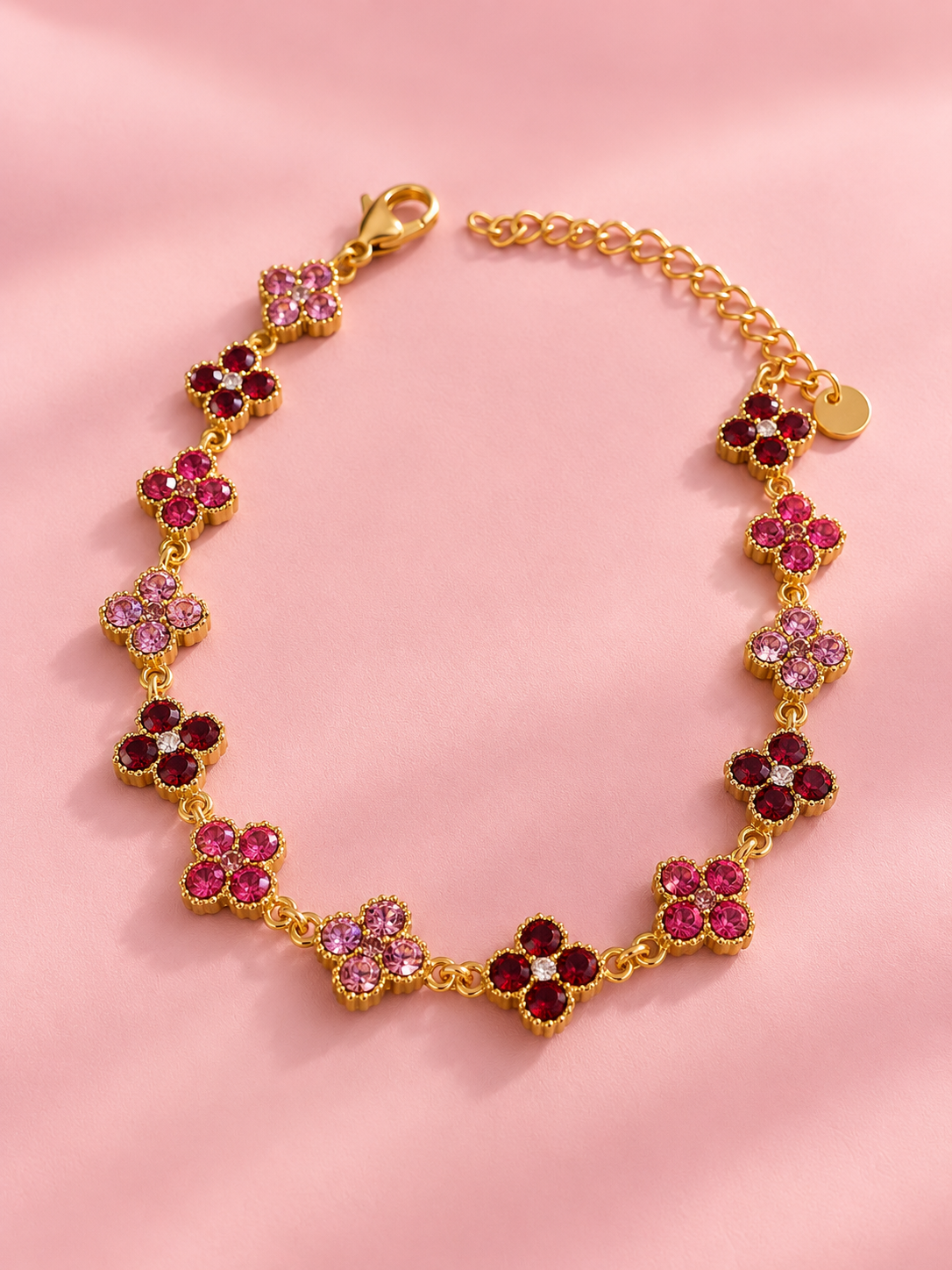 Pulsera flores rosa cristales