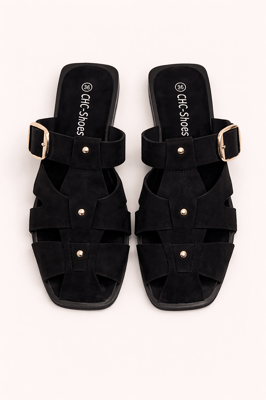 FLACHE SANDALE WILDLEDER SCHWARZ IMPERIUM