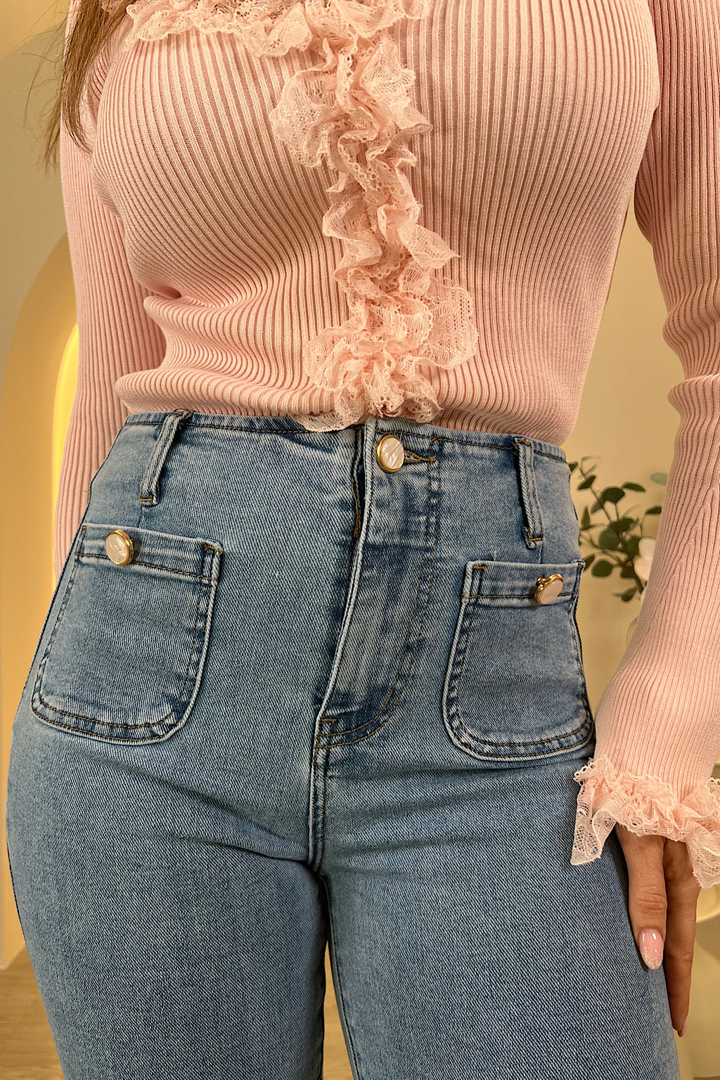 PANTALON BOLSILLOS BOTON NACAR AZUL