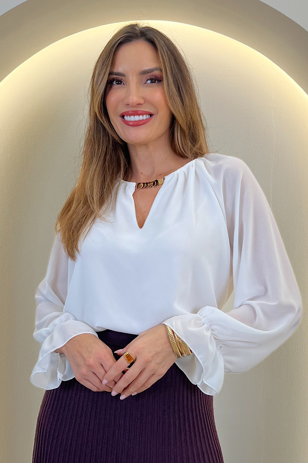 BLUSA GASA DETALLE DORADO