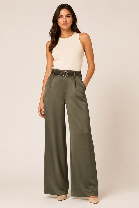 PANTALON EFECTO SATEN CON CINTURON