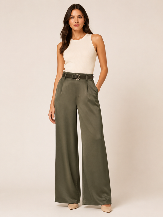 PANTALON EFECTO SATEN CON CINTURON