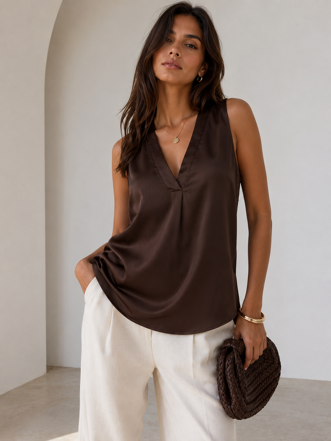 BLUSA SATINADA ESCOTE V
