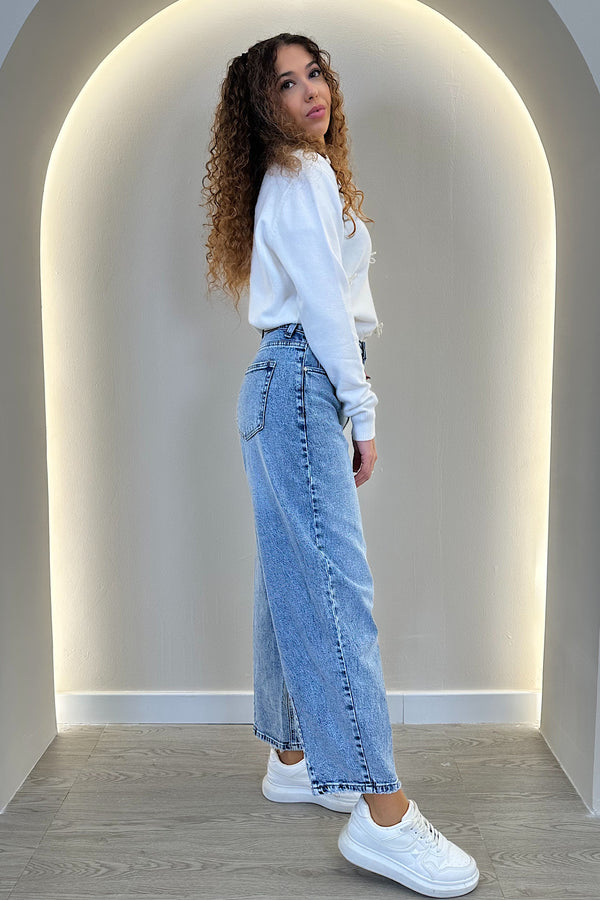 PANTALON VAQUERO CLARO MOM FIT