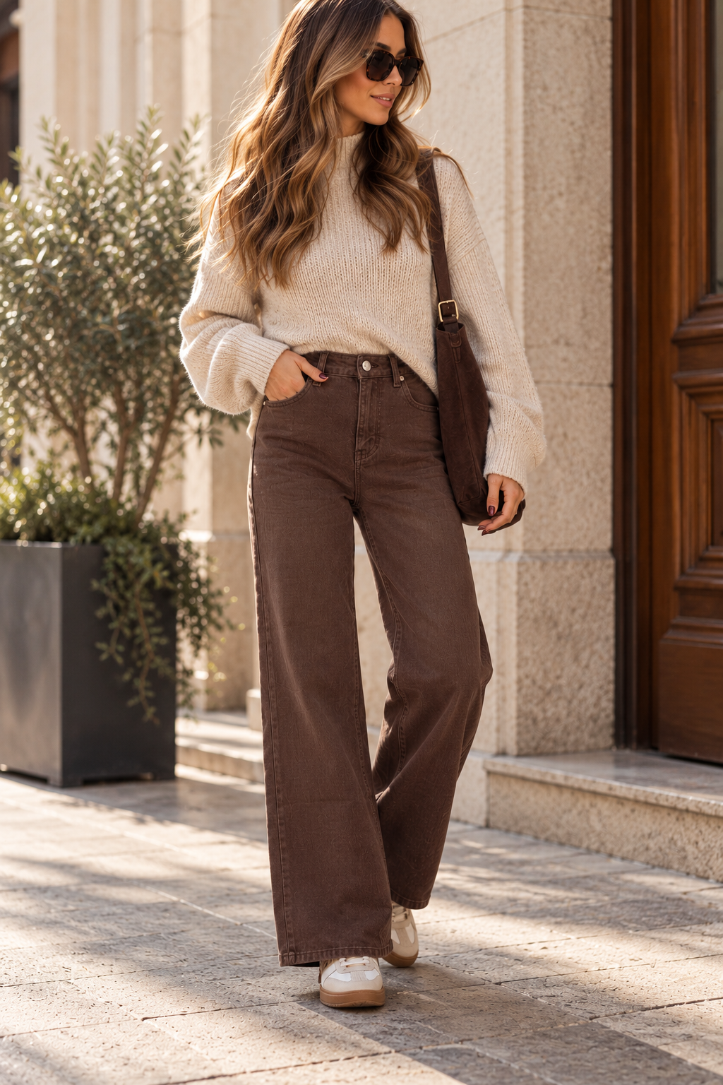 PANTALON VAQUERO WIDE LEG MARRON