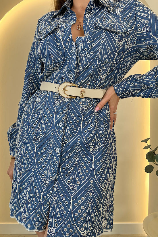 VESTIDO CAMISERO BORDADO VAQUERO