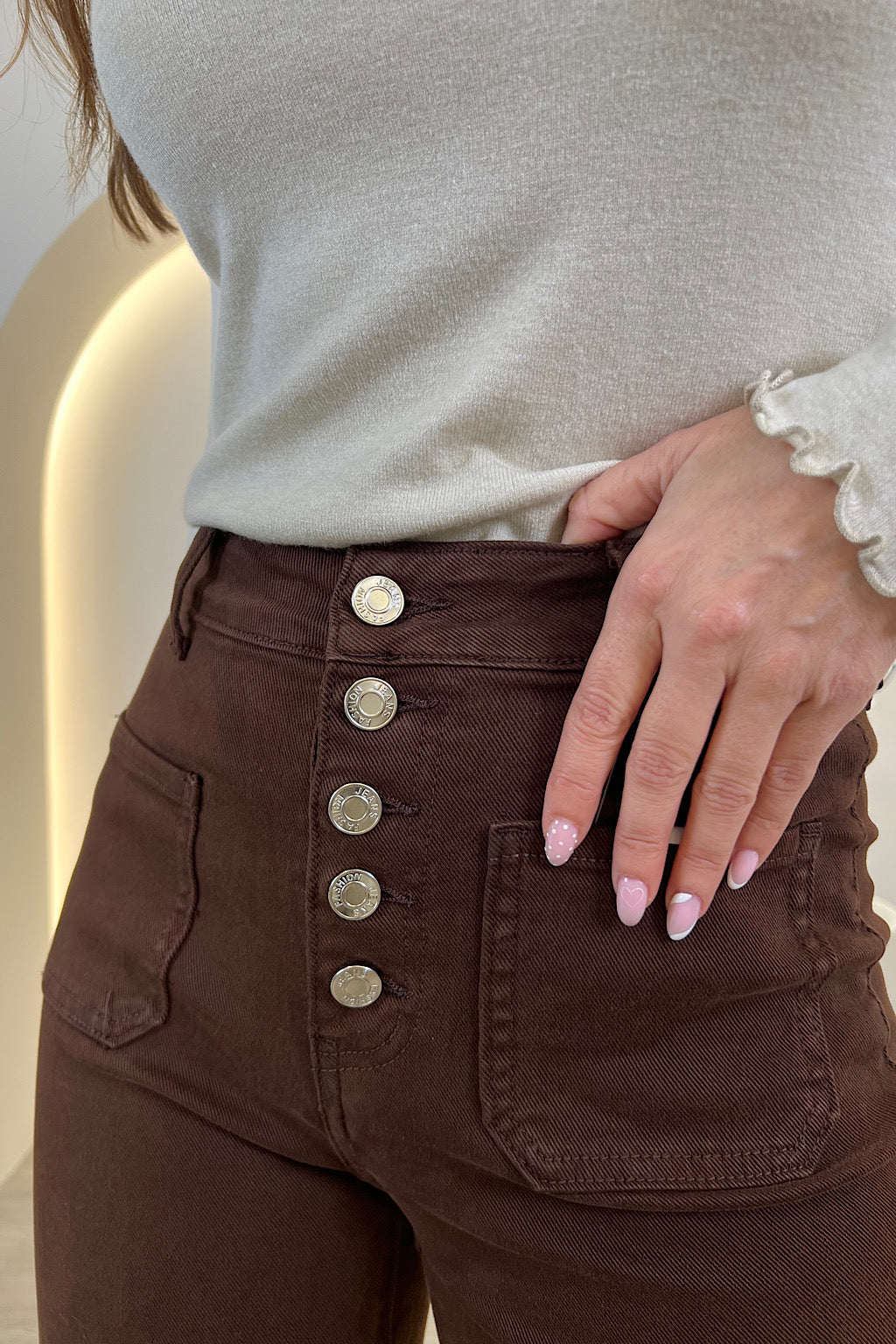 PANTALON ABOTONADO WIDE LEG MARRON