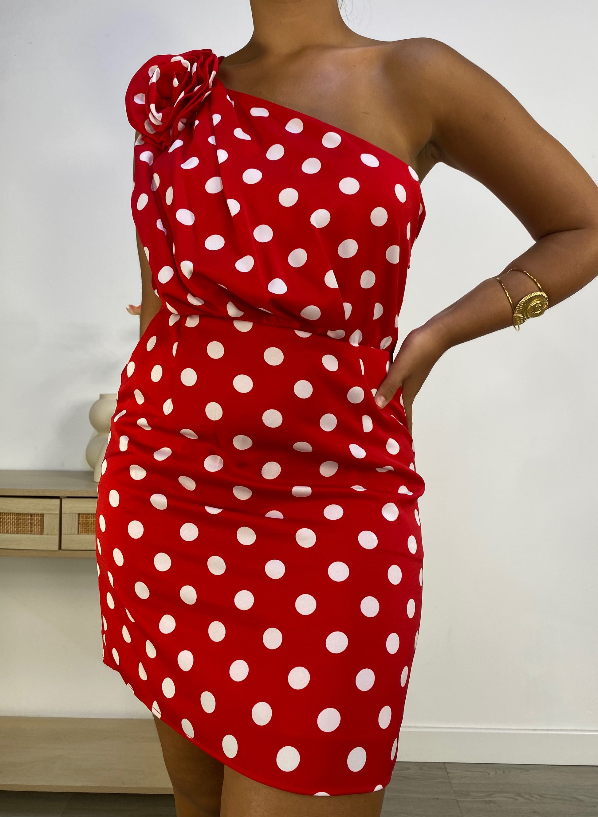 Vestido Lunares Lunares Rojos Ropa Online VESTIDO LUNARES FLOR HOMBRO