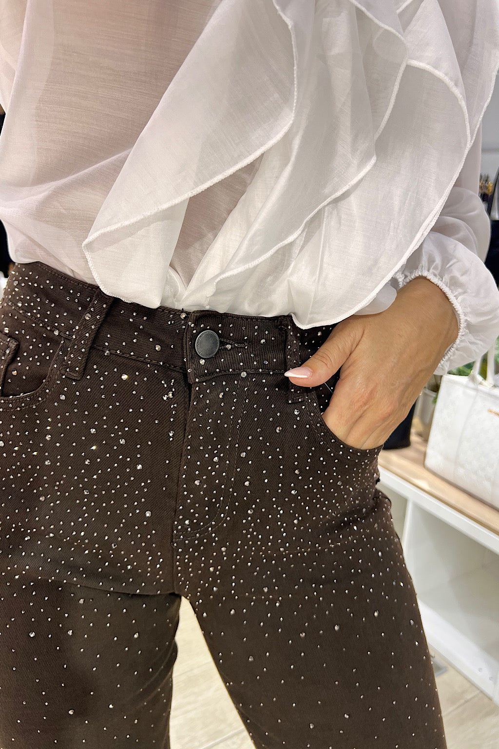 PANTALON VAQUERO CRISTALES BROWN