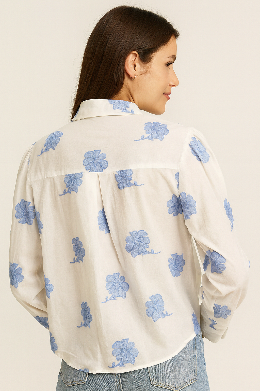 CAMISA BORDADO FLORES BLUE