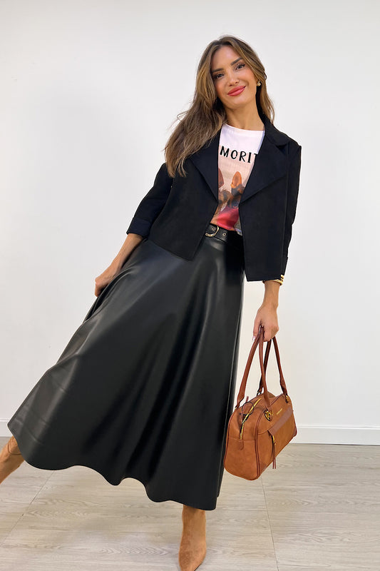 FALDA LARGA POLIPIEL CON CITURÓN