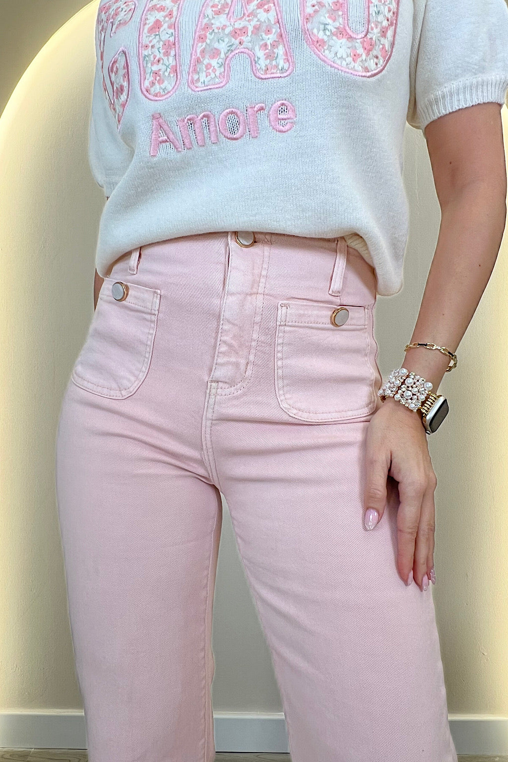 PANTALON BOLSILLOS BOTON NACAR ROSA