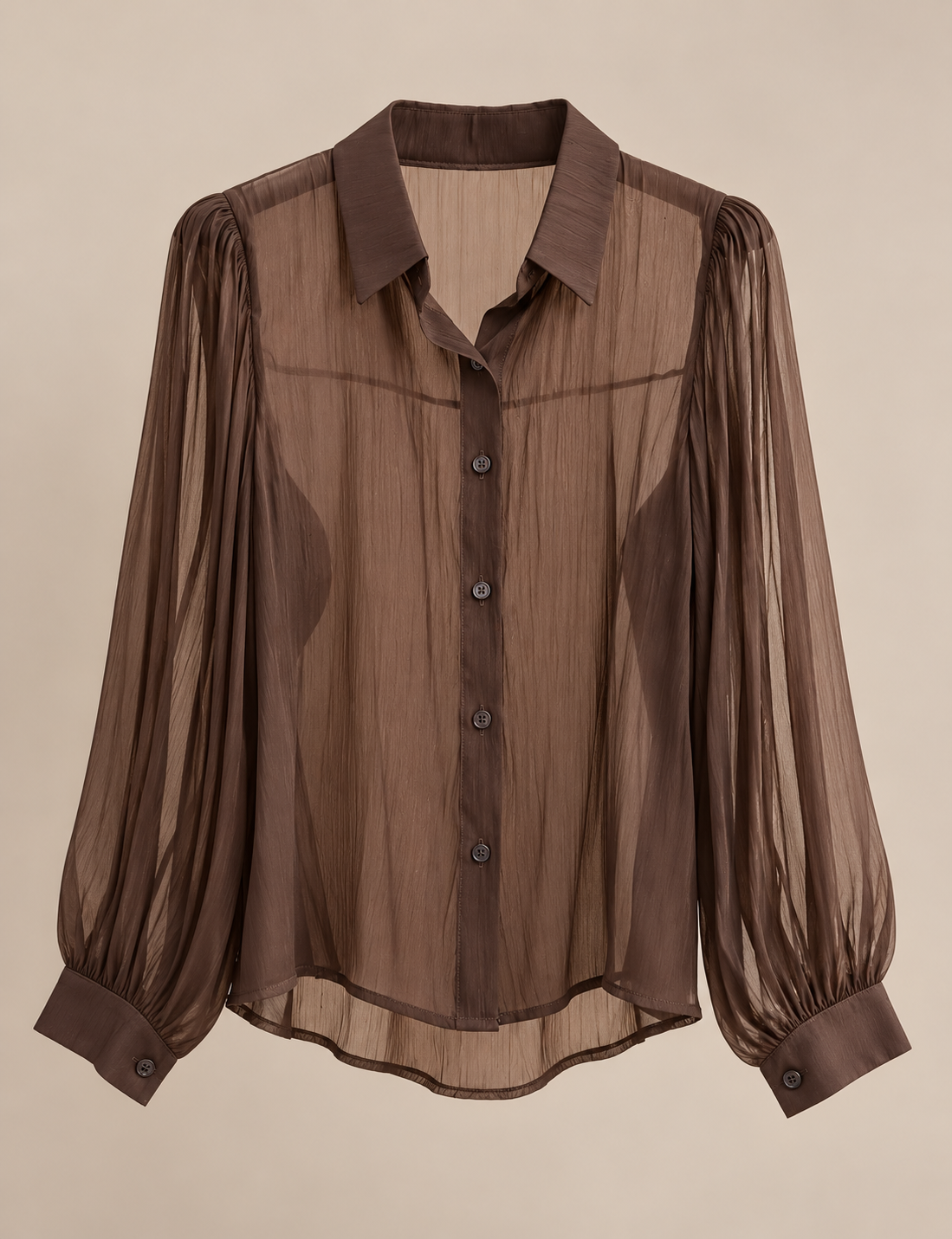 CAMISA SEMI TRANSPARENTE SATINADA