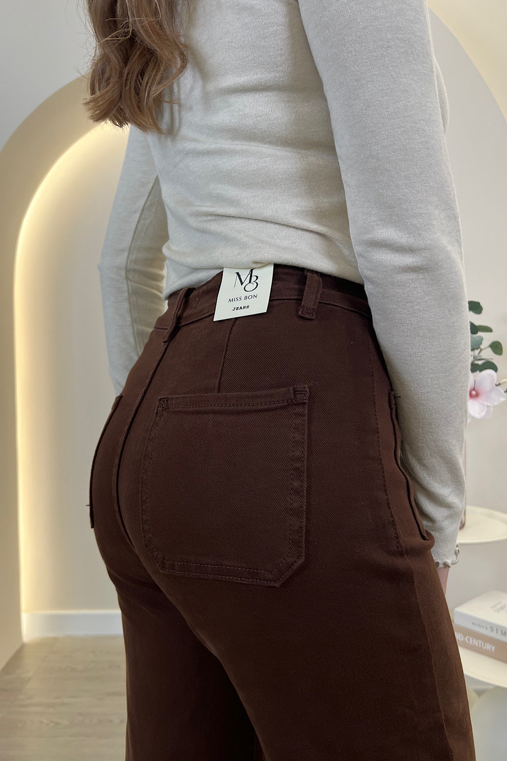 PANTALON ABOTONADO WIDE LEG MARRON