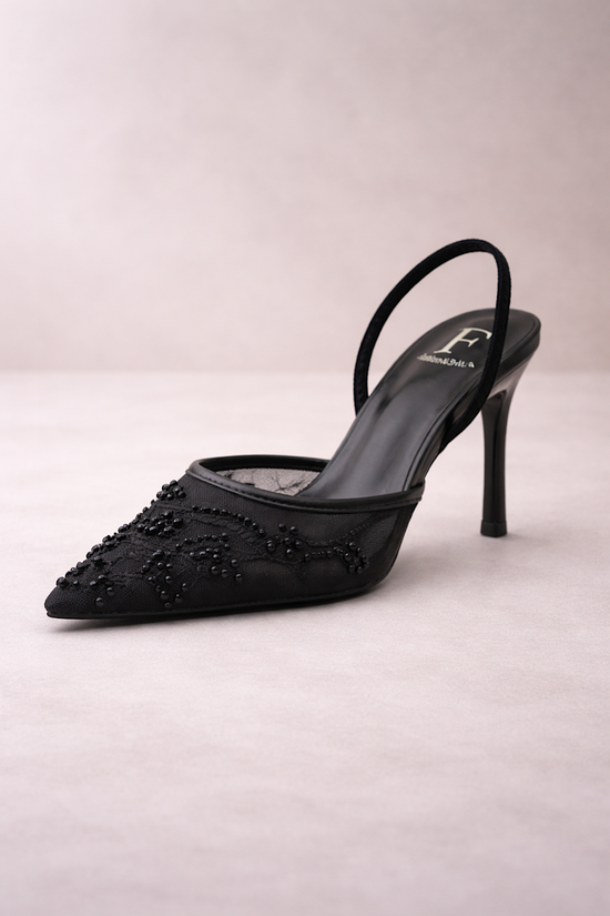 SCHWARZE SAMT-MULES MIT ABSATZ