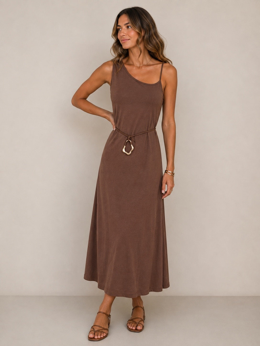 VESTIDO LARGO PUNTO CINTURON