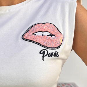 CAMISETA HOMBRERAS LABIOS ROSAS