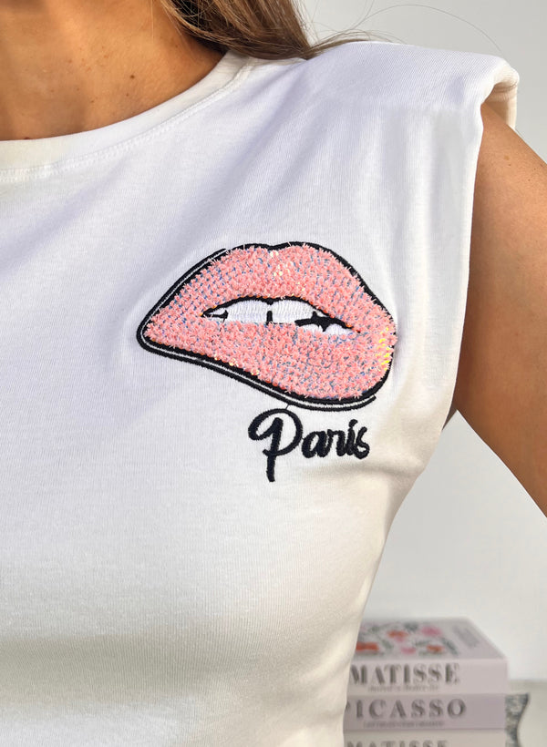 CAMISETA HOMBRERAS LABIOS ROSAS