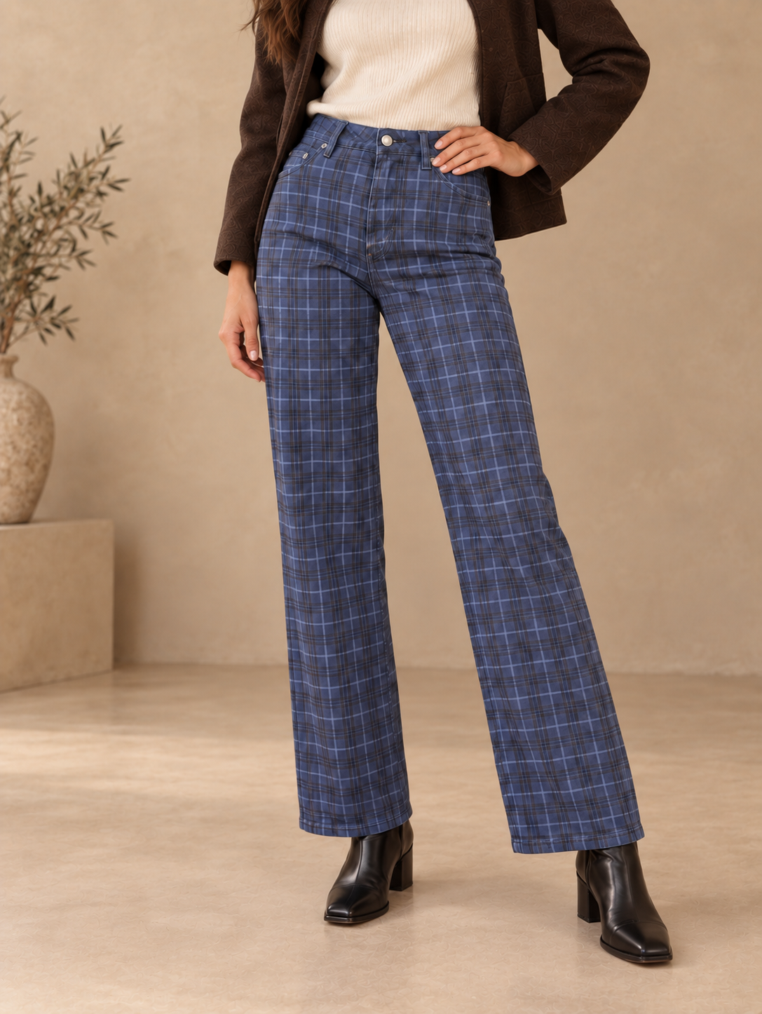 PANTALON VAQUERO CUADROS LEILA