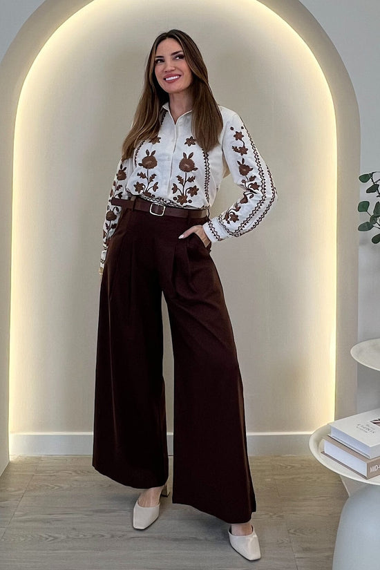 LANGE LEINENHOSE MIT GÜRTEL