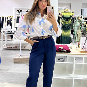 CAMISA BORDADO FLORES BLUE