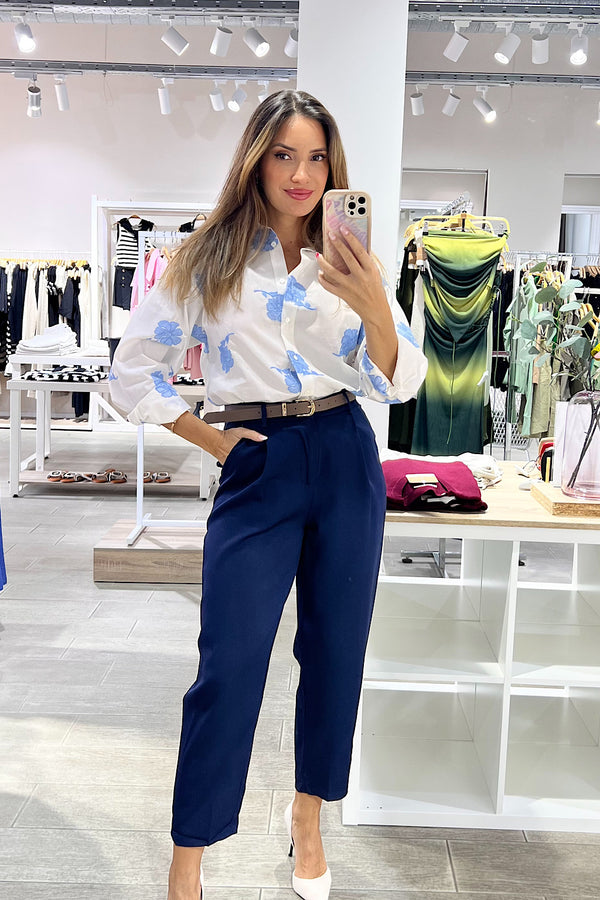 CAMISA BORDADO FLORES BLUE