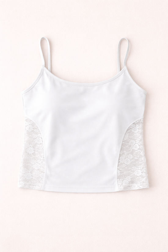 SPITZENTOP MIT SEITLICHEM BLUMENMUSTER VIOLETT