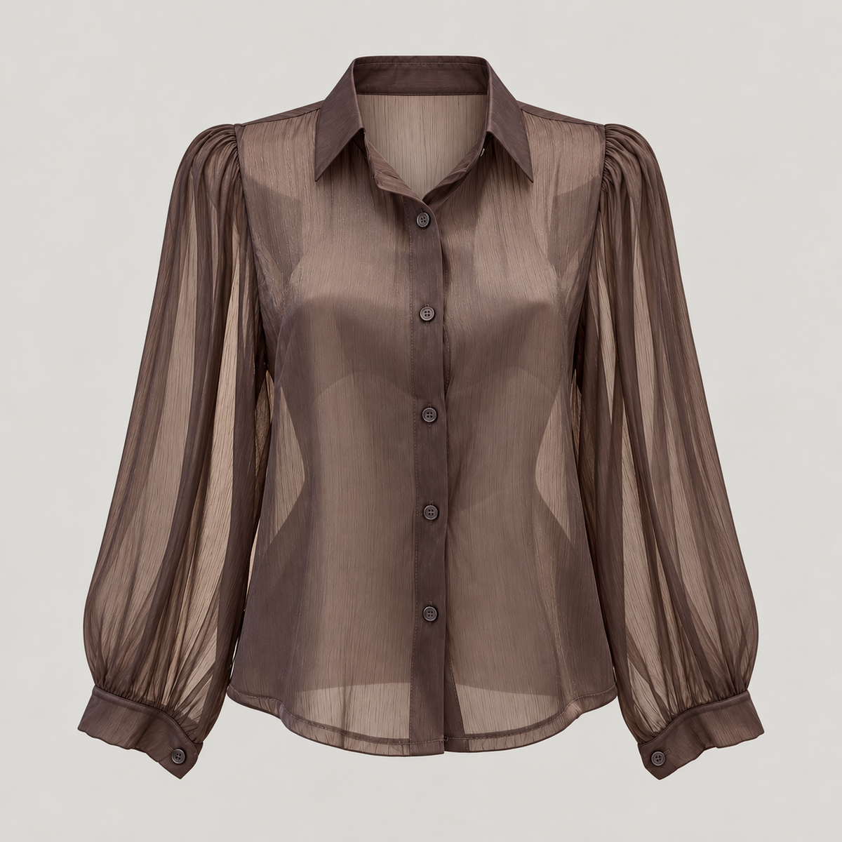 CAMISA SEMI TRANSPARENTE SATINADA