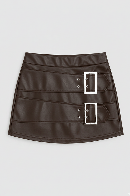 ROCK AUS KUNSTLEDER MIT NIEDRIGER HOSE MIT SCHNALLEN