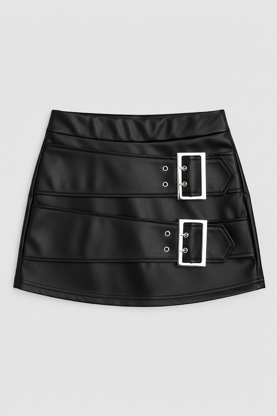 ROCK AUS KUNSTLEDER MIT NIEDRIGER HOSE MIT SCHNALLEN