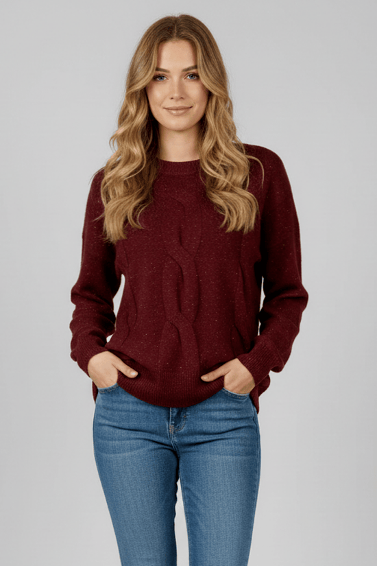 Zopfstrickpullover mit Glitzer