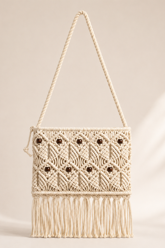 BOLSO BANDOLERA MACRAMÉ FLECOS