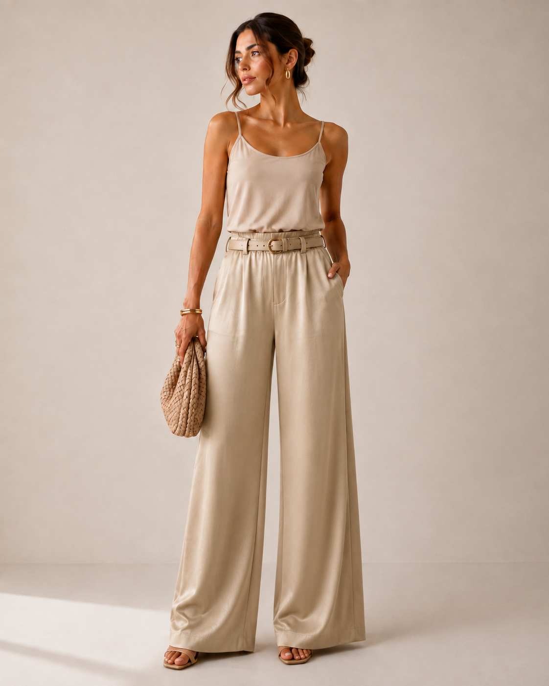 PANTALON EFECTO SATEN CON CINTURON