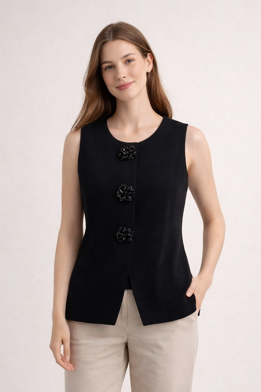 CHALECO PUNTO BOTONES FLOR