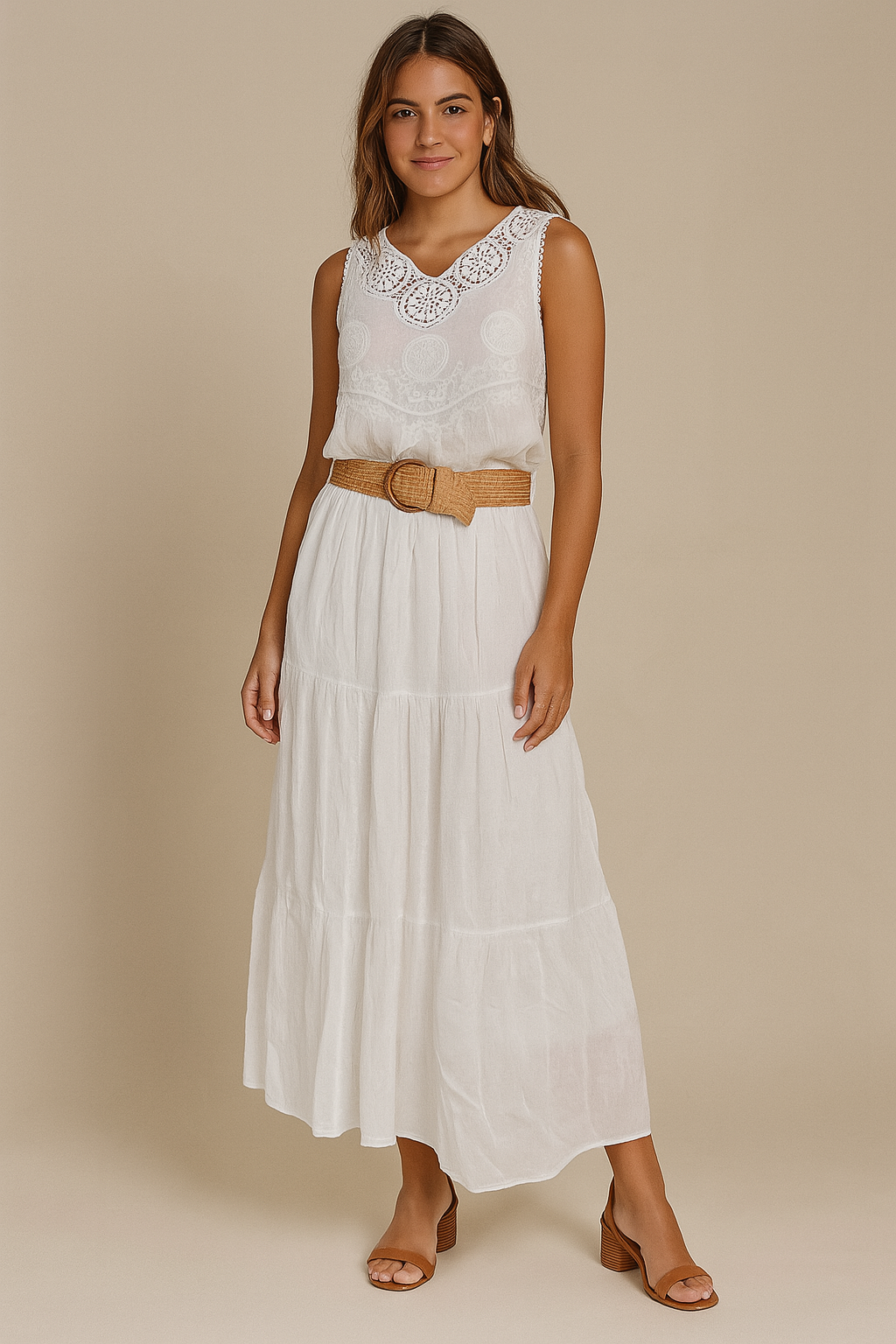 FALDA WHITE CINTURON RAFIA