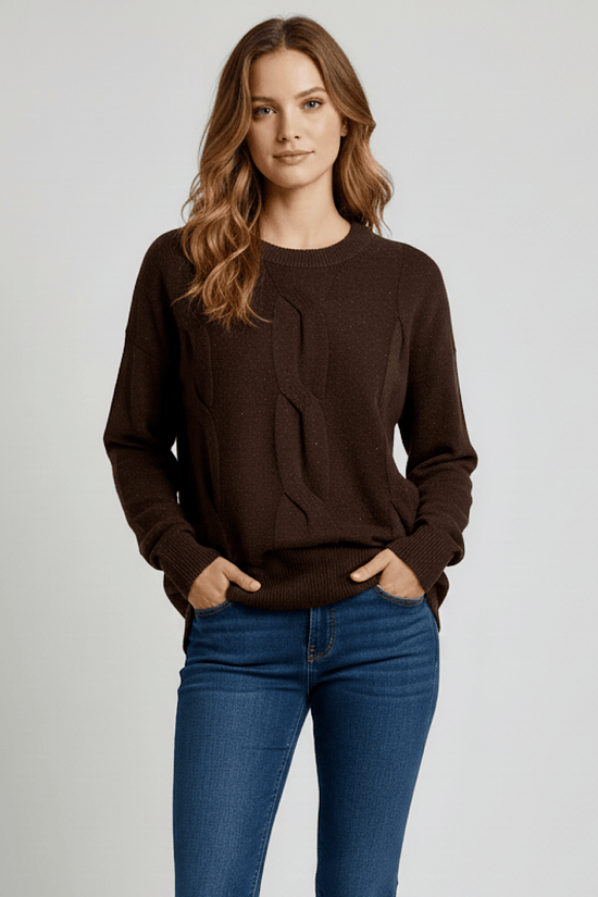 Zopfstrickpullover mit Glitzer