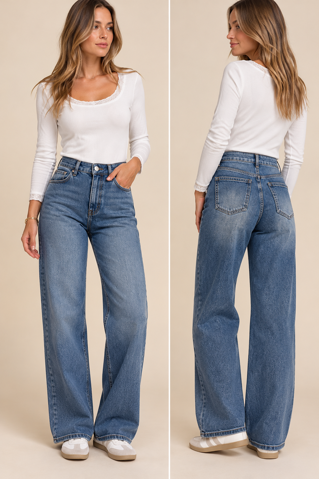PANTALON VAQUERO CLARO EFECTO FAJA