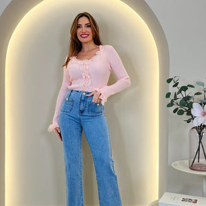 PANTALON BOLSILLOS BOTON NACAR AZUL