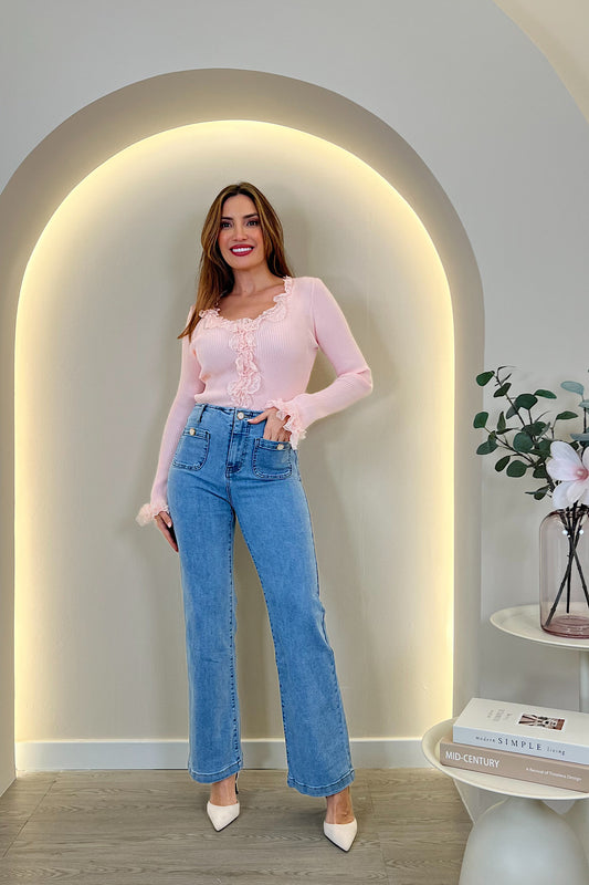 PANTALON BOLSILLOS BOTON NACAR AZUL